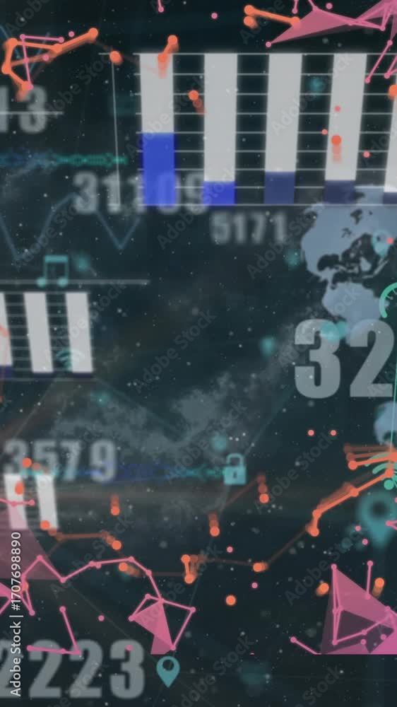 Poster animation of data processing over globes with connections