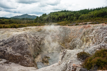 Waiotapu Thermal Wonderland, North Island, New Zealand. Views of steaming craters on the Waiotapu Thermal Track, New Zealand