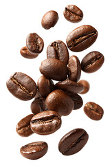 Fototapeta premium Aromatic coffee beans in mid air showcasing a vibrant freshness and offering a visual treat for coffee lovers Roasted coffee beans floating and swirling creating a dynamic and