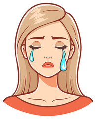 Illustration of a crying woman with tears streaming down her face