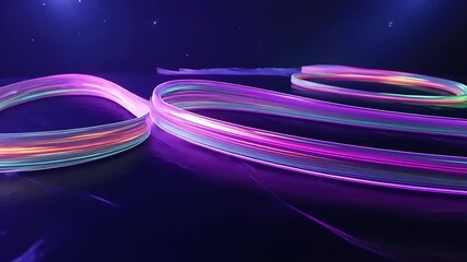 Abstract, luminescent rings on reflective surface under starry night - Powered by Adobe