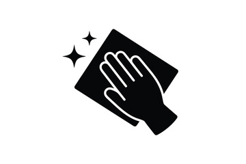 Hand wiping surface with cleaning cloth and sparkles