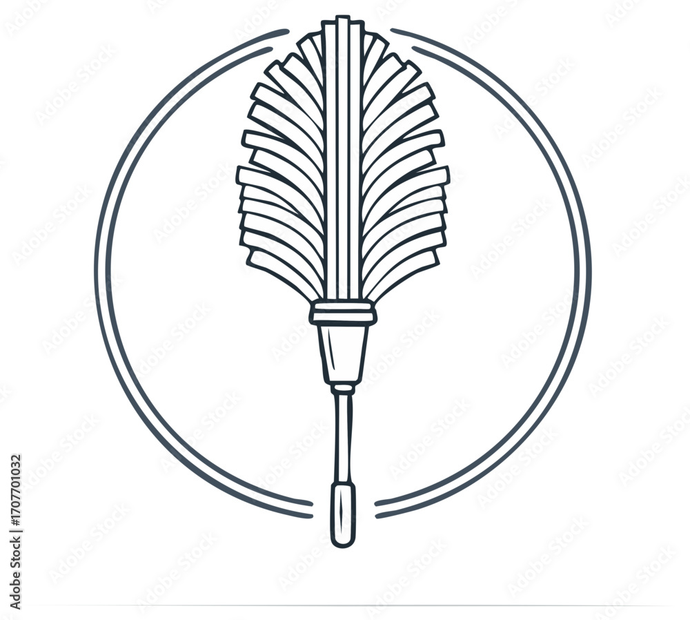 Poster minimalist line art icon of a static duster for cleaning inside a circular frame