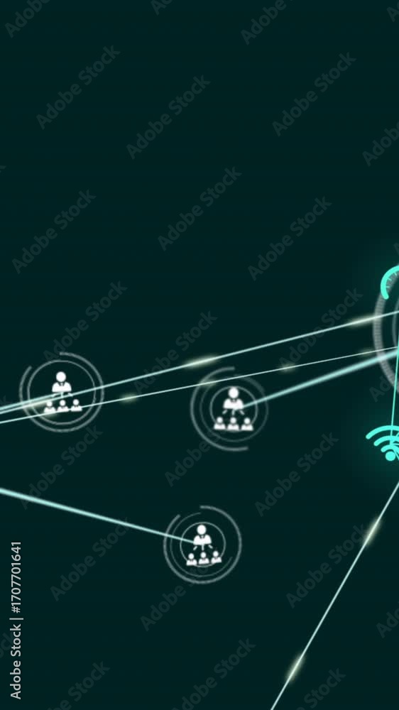 Poster animation of network of connections with icons and data processing