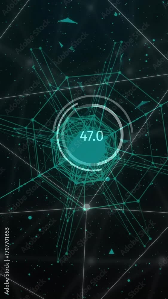 Poster animation of network of connections with data processing on black background