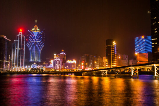 Casinos floodlighting, Macau, Special Administrative Region, China, Asia