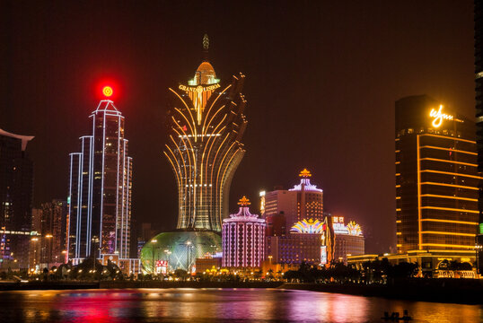 Casinos floodlighting, Macau, Special Administrative Region, China, Asia