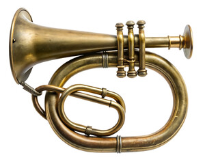 Obraz premium Antique brass hunting bugle with loop and hooks isolated on white background ,PNG.AI Generated.