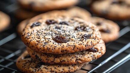 Home made baked cookies with raisins and poppy seed
