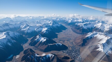 Aerial View of Snow-Covered Mountainous Region