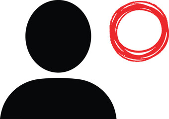 Simple black silhouette of a person with a red ring on transparent background