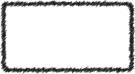 Hand drawn black rectangle frame with rough edges on transparent background