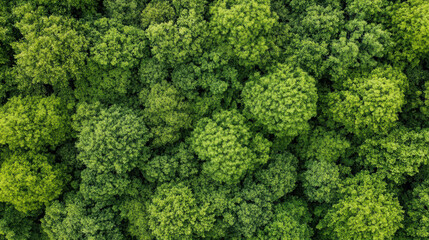 Naklejka premium Lush green forest canopy viewed from above, showcasing vibrant foliage and natural beauty