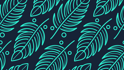 Futuristic Glowing Tropical Leaves Seamless Pattern, Abstract Digital Nature Technology Background