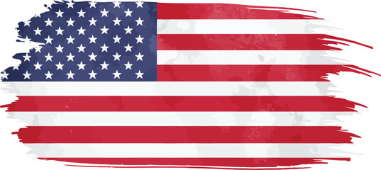 Abstract watercolor brushstroke of the american flag on transparent background