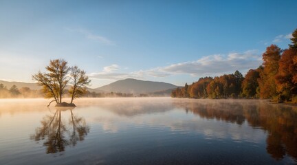 autumn landscape with lake and trees