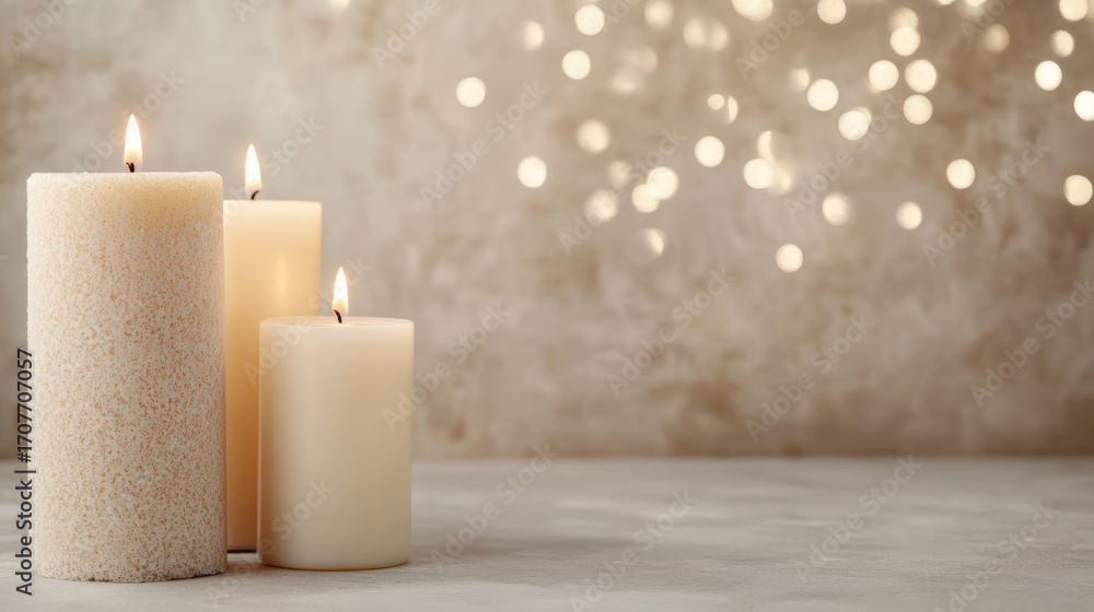 Poster soft glowing candles create warm ambiance in serene setting with blurred lights