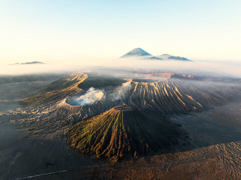 Volcanoes at sunrise, Bromo Tengger Semeru National Park, East Java, Indonesia