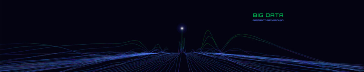 Abstract analytical background with color lines chart analyze  in dark cyberspace.  Quantum cryptography concept.  Banner for business, science and technology. Data chart. Big data.