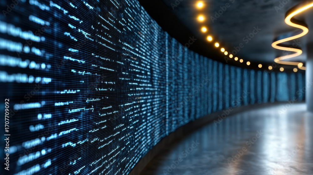 Aufkleber digital display of data streams creates futuristic atmosphere in modern space