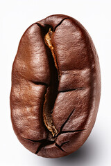 Close-up of a roasted coffee bean with detailed texture, ideal for educational content on food production and global trade.
