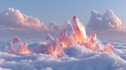 Pink crystal peaks float on soft clouds