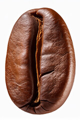 A detailed coffee bean with central groove and glossy finish, promoting food literacy and appreciation for agricultural processes.
