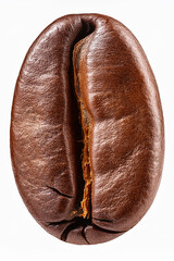 A magnified coffee bean with rich texture and central groove, promoting food awareness and appreciation for global coffee production.
