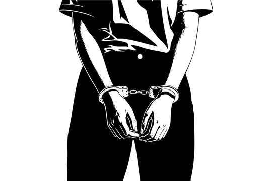 person in handcuffs black and white clip art preview
