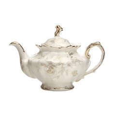 Exquisite White Porcelain Teapot Adorned with Gilded Rose Accents, Perfect for Elegant Tea Service and Sophisticated Home Decor
