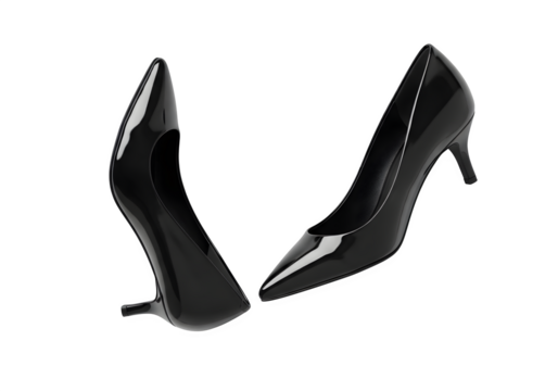 Elegant black patent leather high heels isolated on transparent background, perfect for formal occasions and adding a touch of sophistication to any outfit