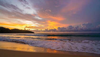 Fototapeta premium Dramatic sunset over tropical beach