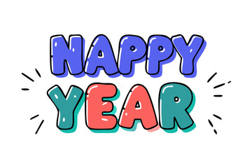 Fototapeta premium A cheerful 'Happy New Year' text with a transparent background, featuring a fun, cartoonish font.