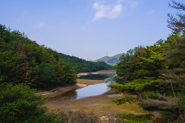 深山公園、自然豊かな日本の山の風景、岡山、日本