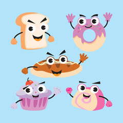 Foods design vector. Cute foods mascot pack illustration.