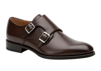 Elegant brown leather double monk strap shoe isolated on transparent background, a timeless and sophisticated choice for formal occasions
