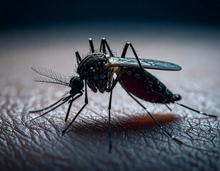 Mosquito sucking on skin, close-up