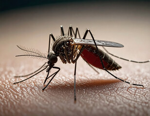 Mosquito sucking on skin, close-up