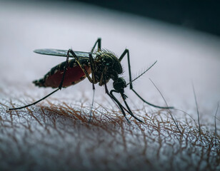 Mosquito sucking on skin, close-up
