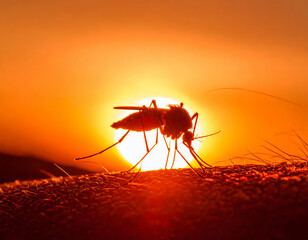 Mosquito sucking on skin, close-up