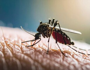 Mosquito sucking on skin, close-up