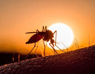 Mosquito sucking on skin, close-up