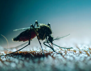 Mosquito sucking on skin, close-up