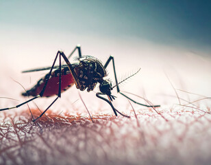 Mosquito sucking on skin, close-up