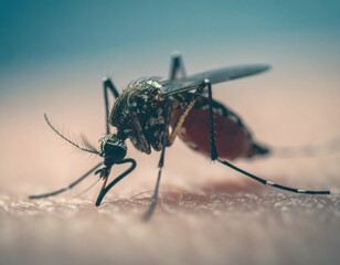 Mosquito sucking on skin, close-up