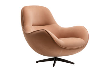 A modern, stylish lounge chair in soft peach color with smooth curves, perfect for contemporary interiors.