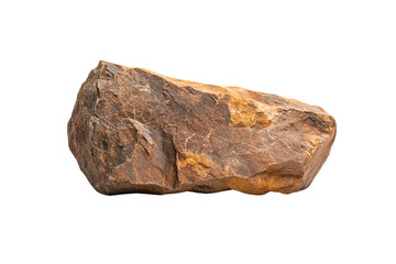 A natural rock stone with a rough surface, showcasing earthy tones and textures, isolated on a white background.