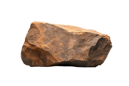 A natural brown rock with rough texture on a white isolated background.