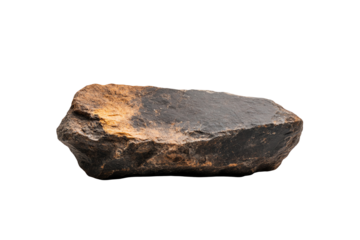 A unique, textured rock with earthy tones, perfect for design and nature themes, isolated on a white background.
