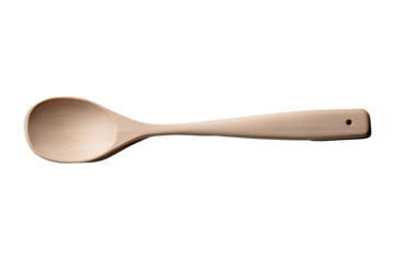 A wooden cooking spoon on a white isolated background, perfect for culinary and kitchen-themed imagery.